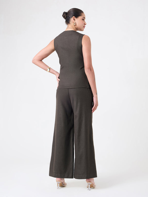 Women Classic Brown Sleeveless Co-ord Set