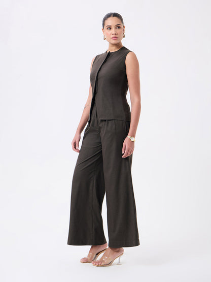 Women Classic Brown Sleeveless Co-ord Set