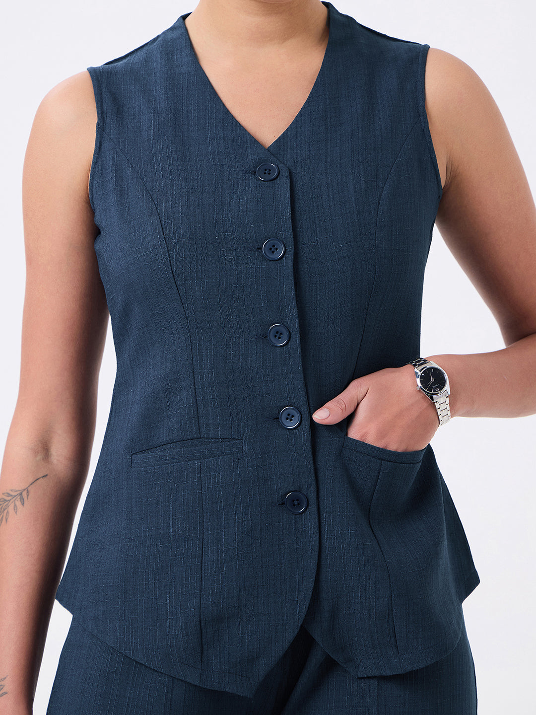 Women Navy Blue Sleeveless Co-ords