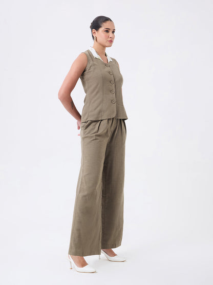 Women Olive Green Sleeveless Co-ords