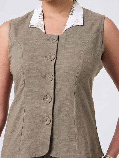 Women Olive Green Sleeveless Co-ords