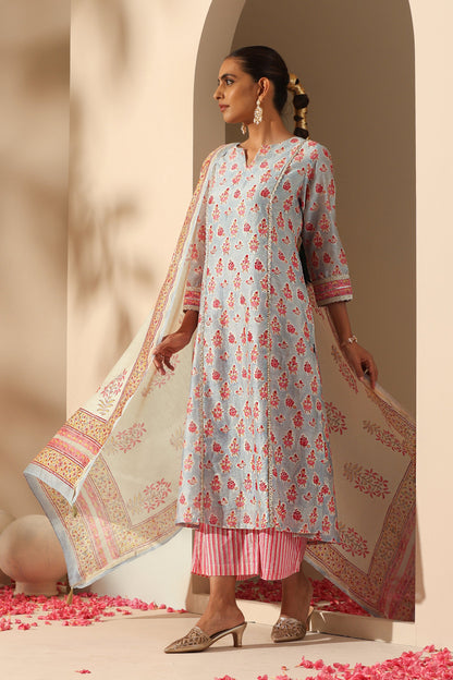 Murraya Calla Blue Chanderi Kurta Set of 3