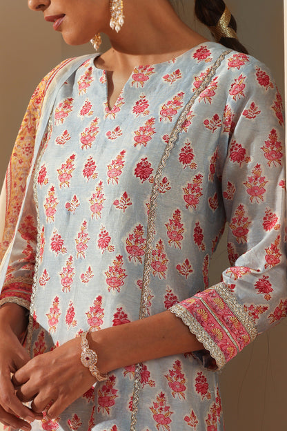 Murraya Calla Blue Chanderi Kurta Set of 3