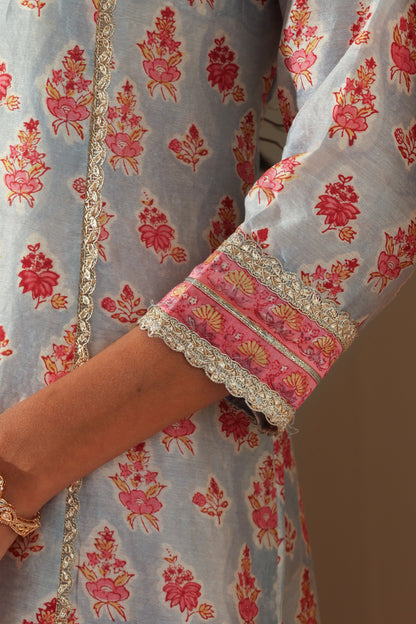 Murraya Calla Blue Chanderi Kurta Set of 3