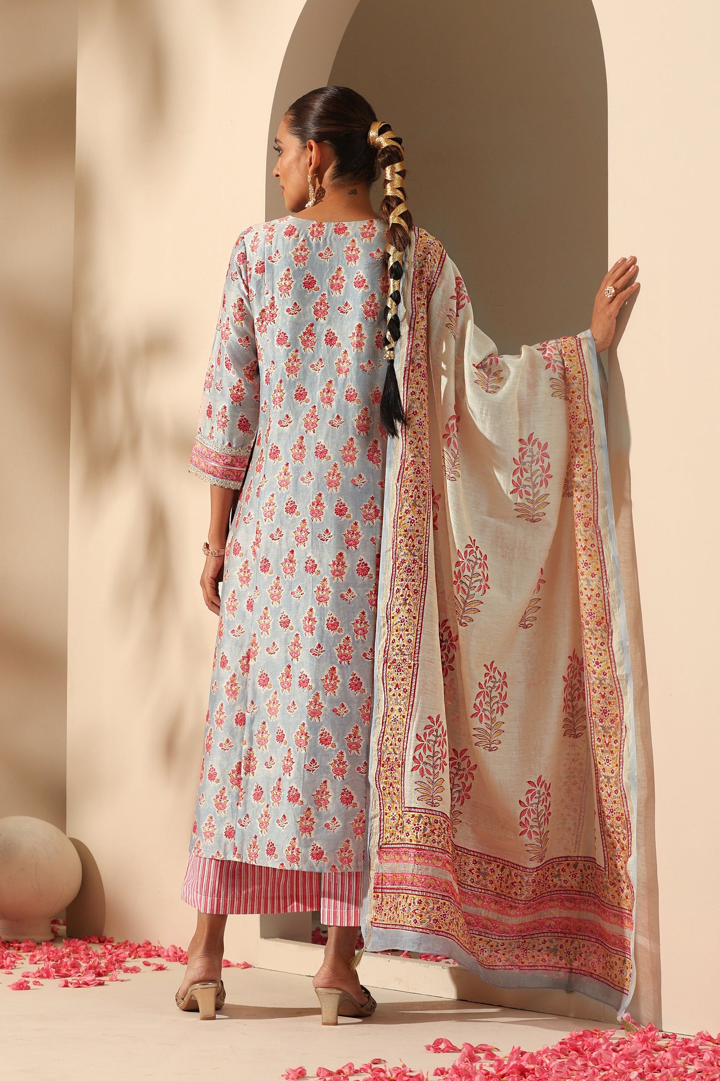 Murraya Calla Blue Chanderi Kurta Set of 3