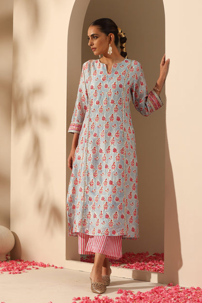 Murraya Calla Blue Chanderi Kurta Set of 3