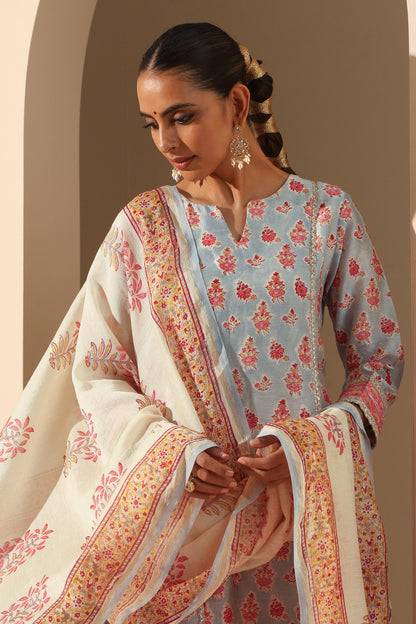 Murraya Calla Blue Chanderi Kurta Set of 3