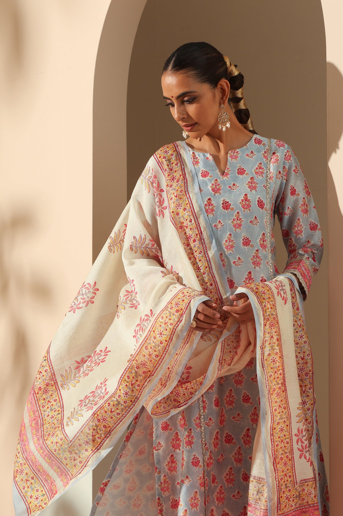 Murraya Calla Blue Chanderi Kurta Set of 3