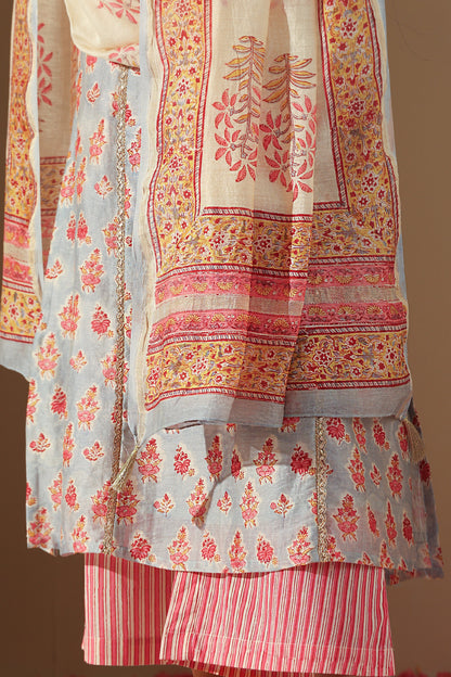 Murraya Calla Blue Chanderi Kurta Set of 3