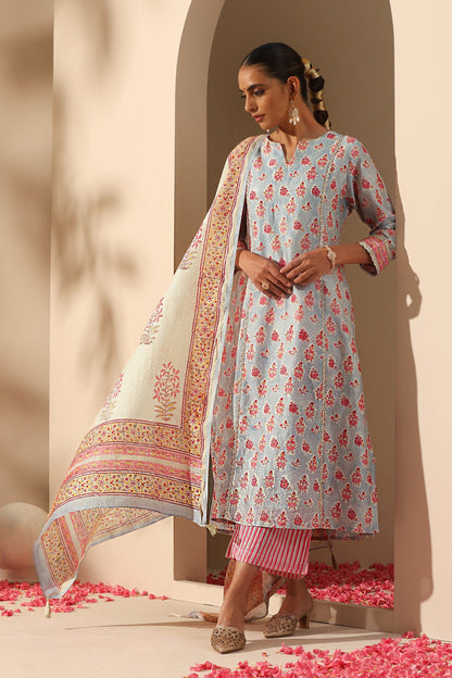 Murraya Calla Blue Chanderi Kurta Set of 3