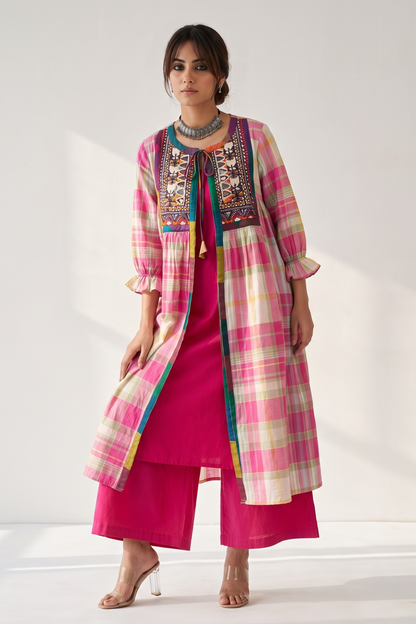 Candy Mint Blossom Madras Checks Vintage Kutchi Yoke Jacket Mc