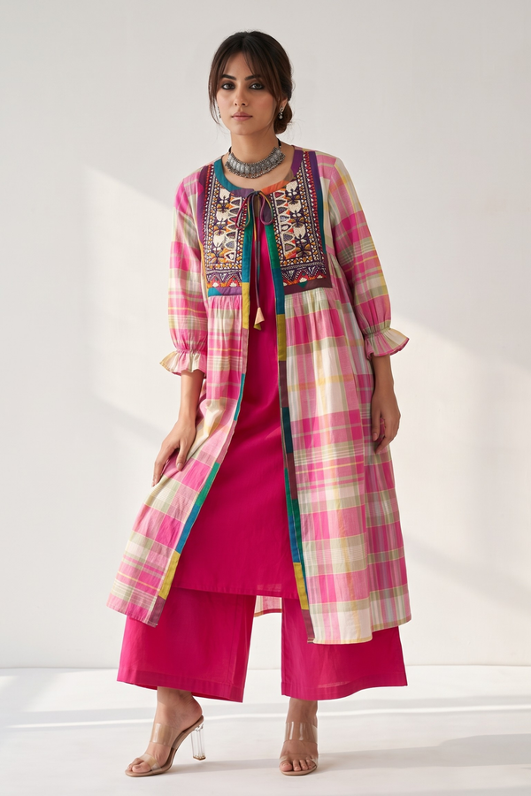 Candy Mint Blossom Madras Checks Vintage Kutchi Yoke Jacket Mc