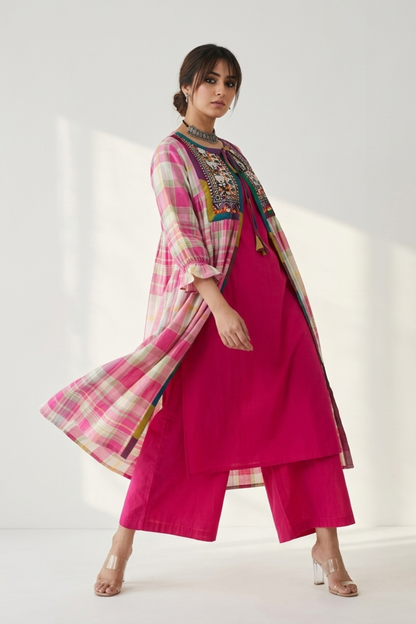 Candy Mint Blossom Madras Checks Vintage Kutchi Yoke Jacket Mc