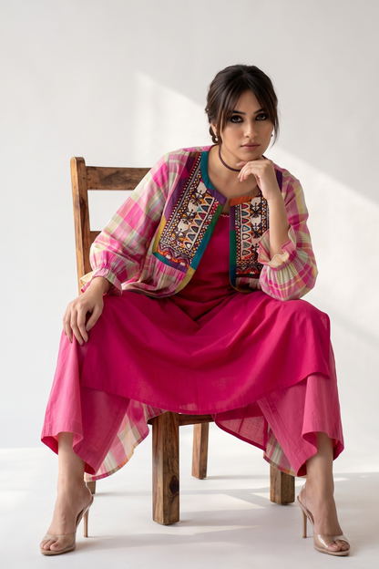 Candy Mint Blossom Madras Checks Vintage Kutchi Yoke Jacket Mc