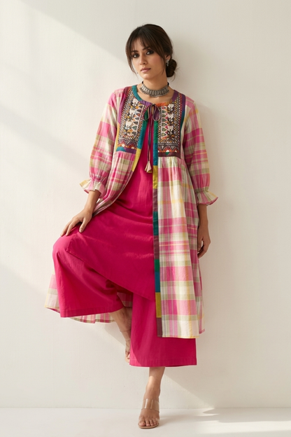 Candy Mint Blossom Madras Checks Vintage Kutchi Yoke Jacket Mc