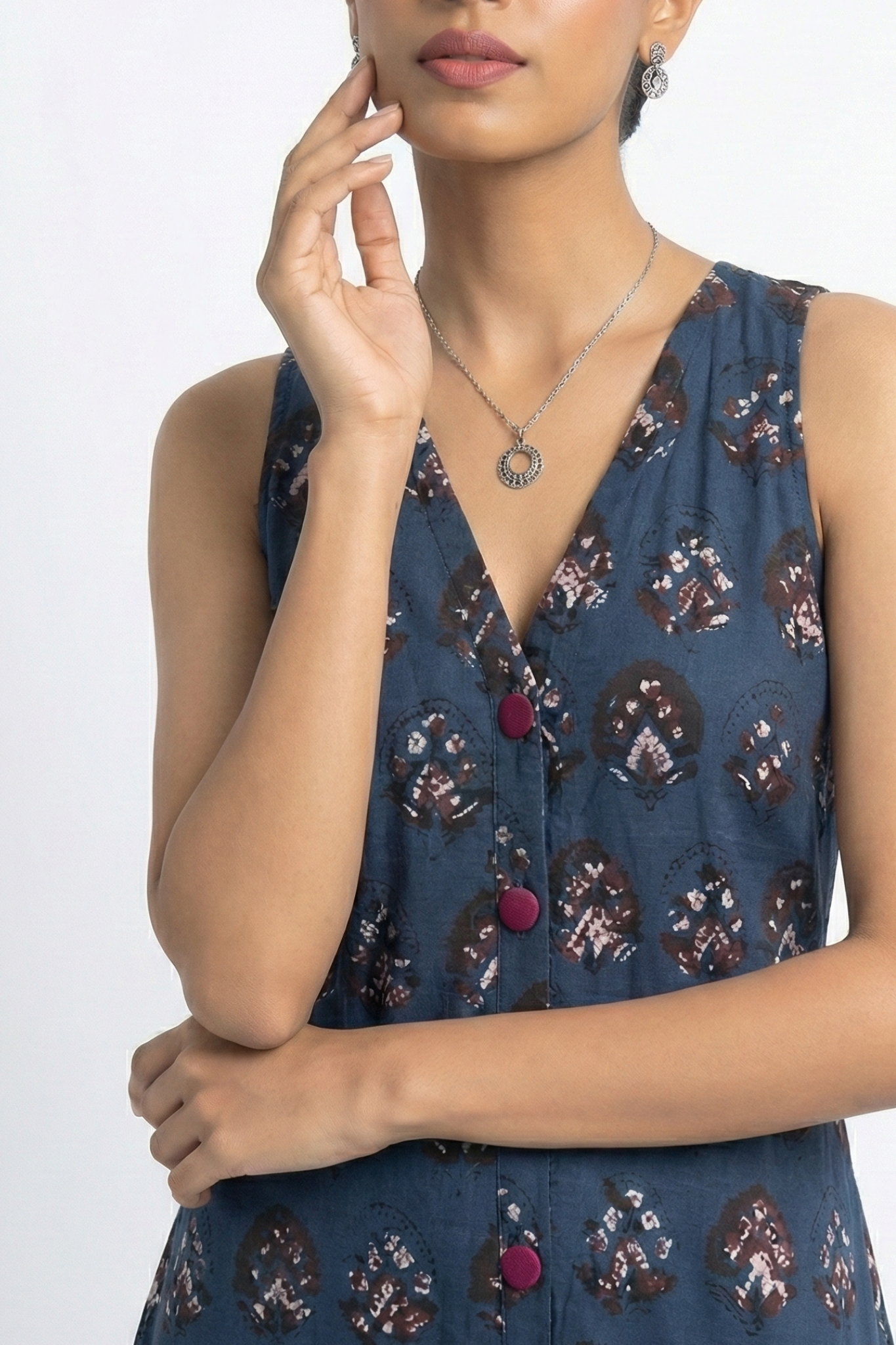 Maati Indigo Muse V-Neck Button Down Dress