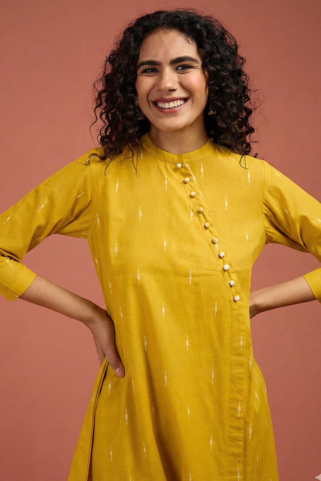 Maati Co-Ord Set Sunbeam Triangle Cotton Cross Potli Angrakha Kurta And Pants