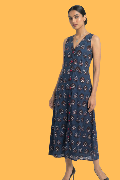 Maati Indigo Muse V-Neck Button Down Dress