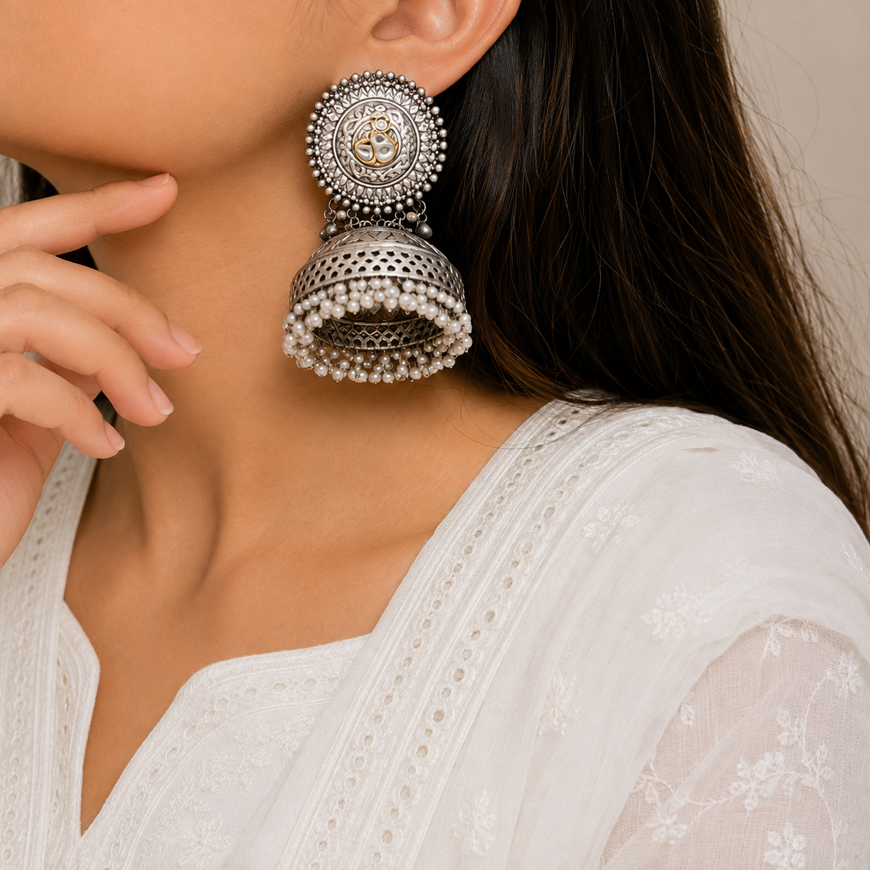 Ghoomer Silver Plated Jhumki Earrings