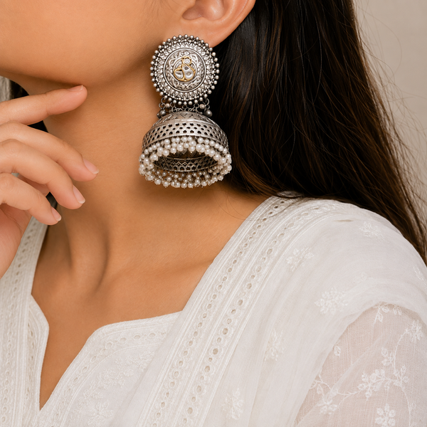 Ghoomer Silver Plated Jhumki Earrings