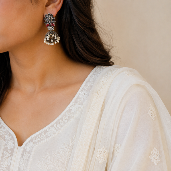 Solene Silver Look Alike Stone Earrings