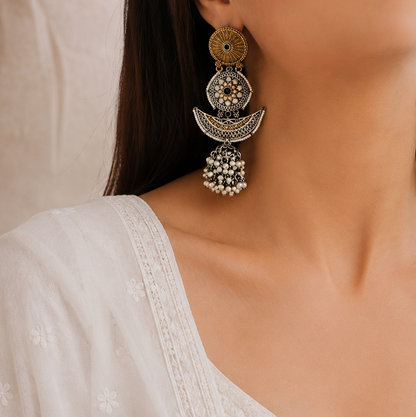 Luxe Look Alike Dual Tone Stone Earring