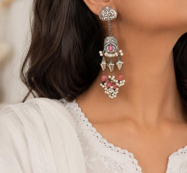 Saanvi Silver Look Alike Oxidized Earring