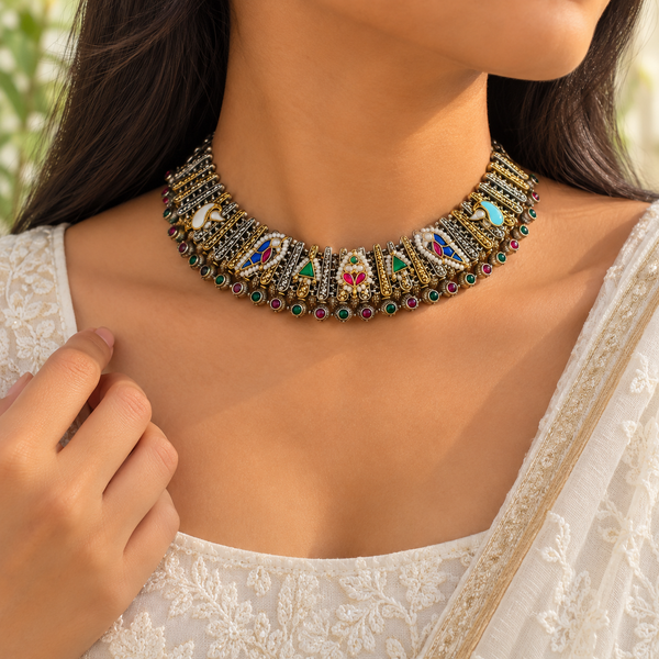 Moonvine Dual Tone Kundan Choker