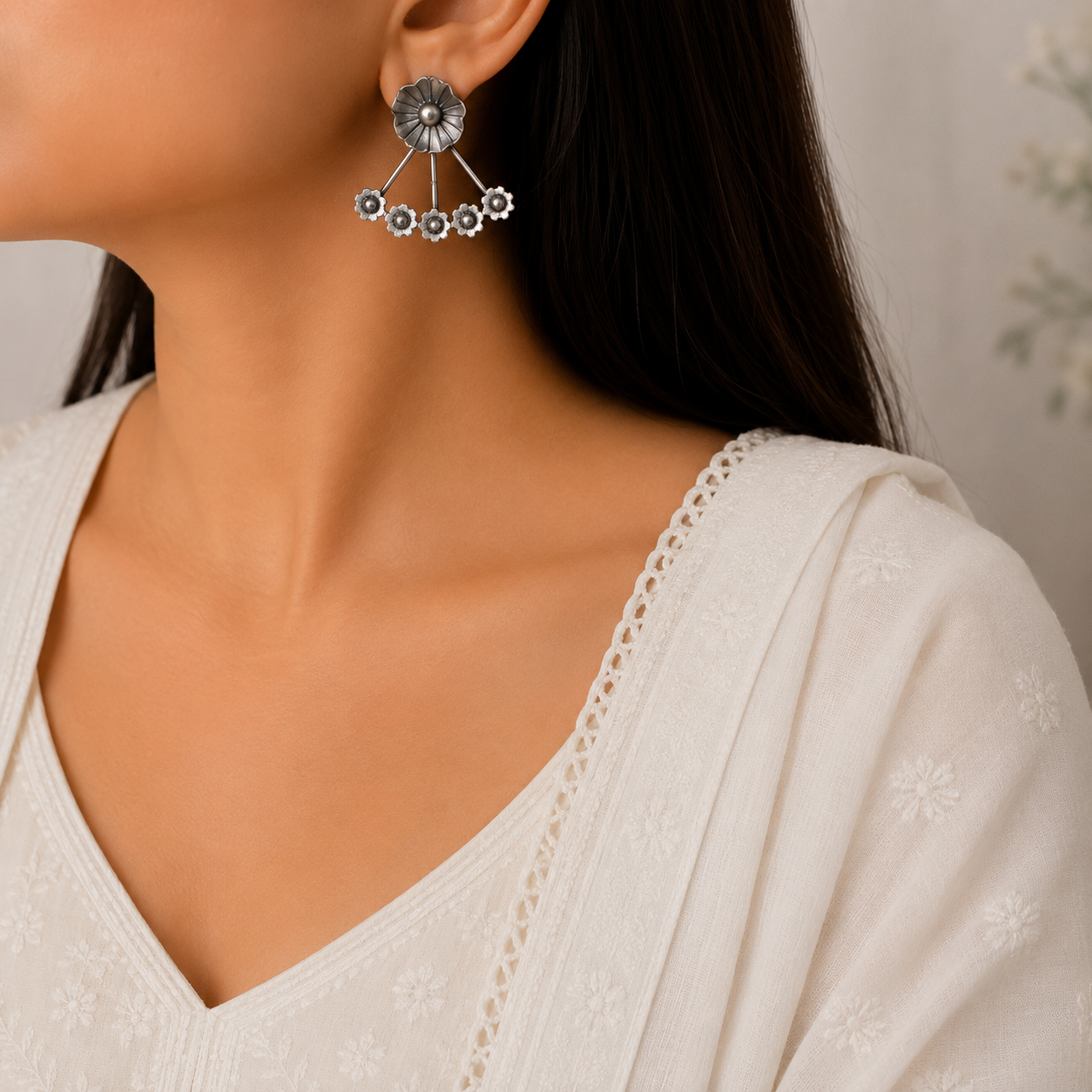 Fulohar Silver Look Alike Oxidized Earrings