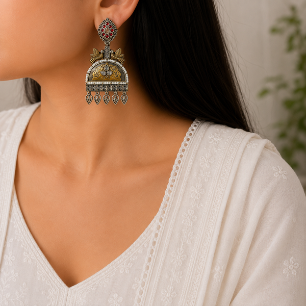 Bicolora Dual Tone Oxidised Bird Earring