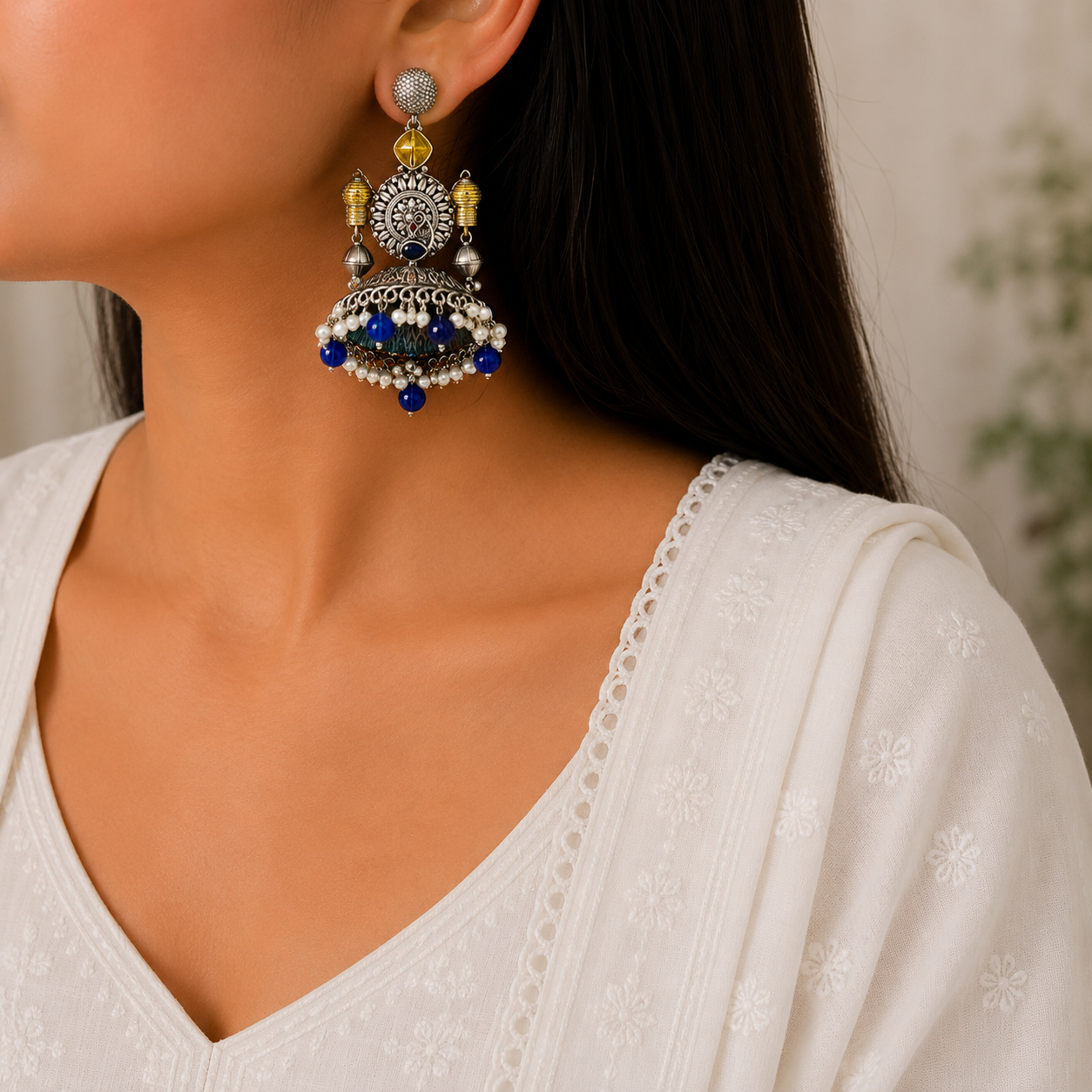 Girija Silver Look Alike Oxidized Earrings