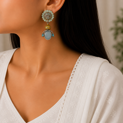Hemu Silver Look Alike Oxidized Earring