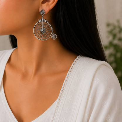 Bicycle Earrings: Oxidized Silver Finish| Ethnic Indian Jewelry
