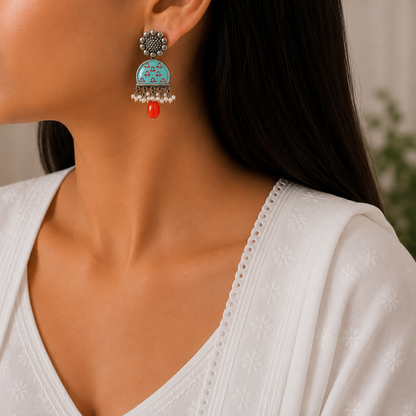 Manjaria Silver Look Alike Oxidised Earring