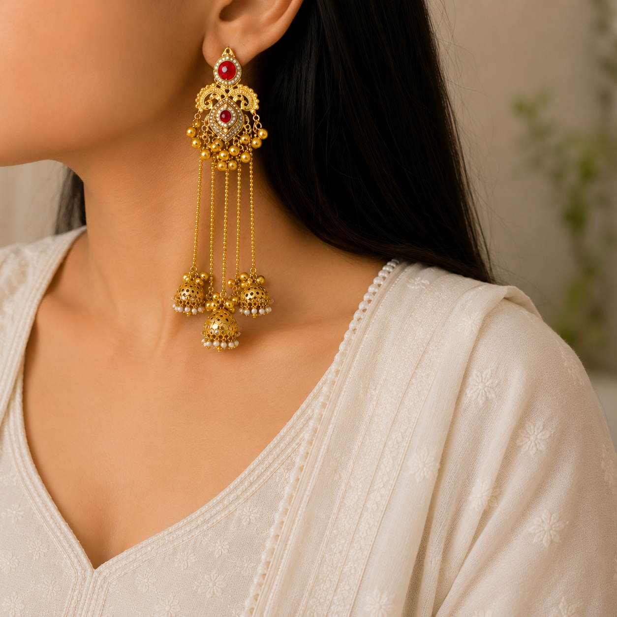 Shime Kashmiri Gold Earrings For Wedding