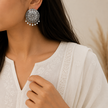 Circ Oxidised Pearl Earrings