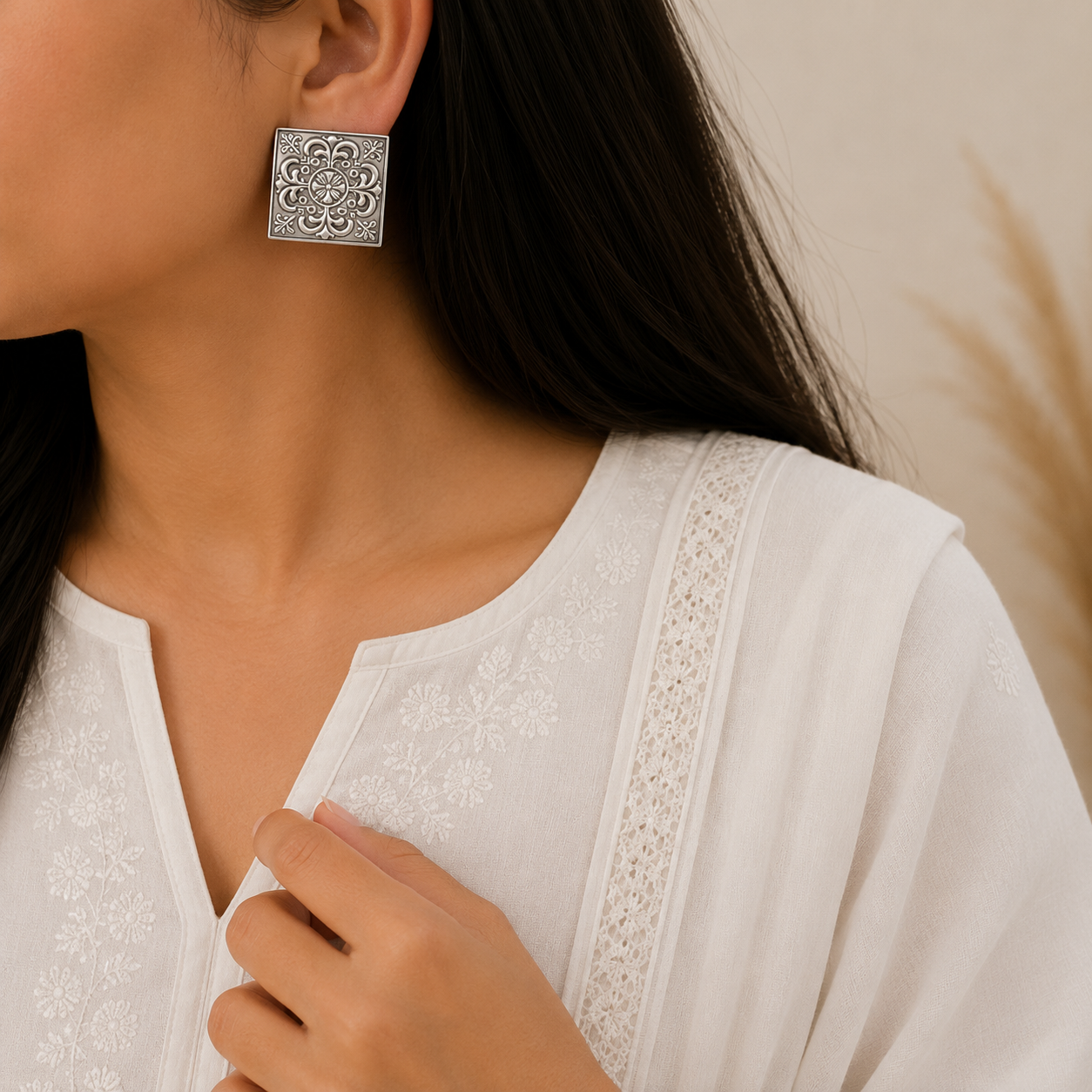 Rhine Silver Look Alike Oxidized Earrings