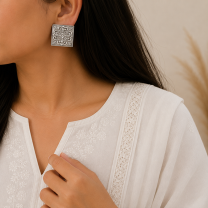 Rhine Silver Look Alike Oxidized Earrings