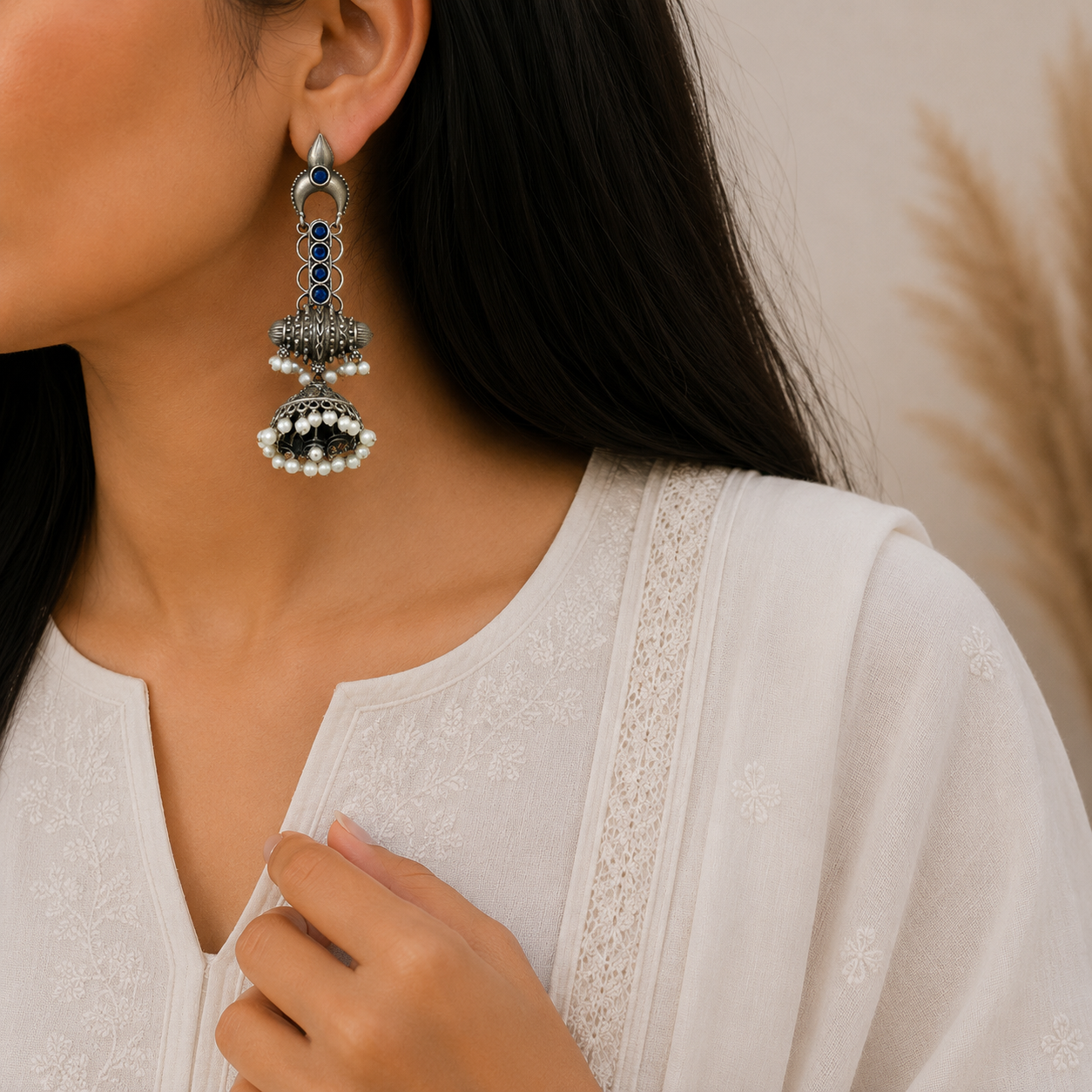 Nile Silver Look Alike Oxidized Earrings