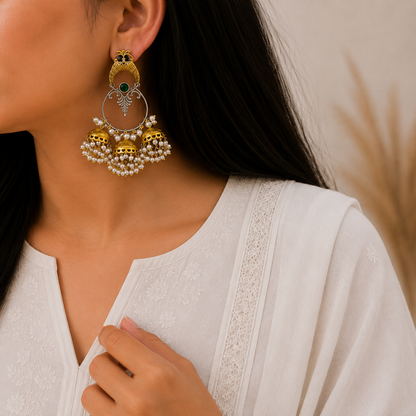 Daisy Silver Look Alike Dual Tone Jhumka Earrings