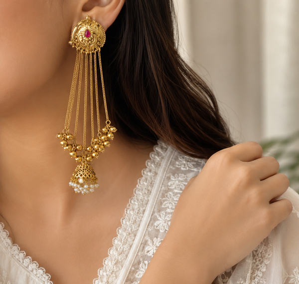 Raine Gold Kashmiri Earrings With Jhumka