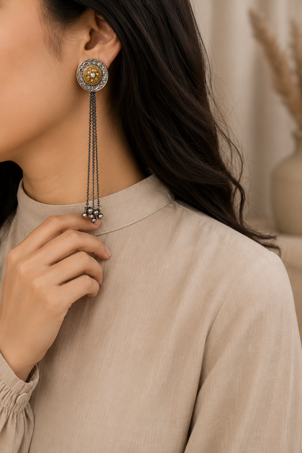 Shine Dual Tone Chain Drop Earrings For Women