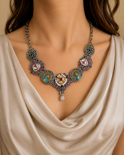 Fern Kundan Enamel Choker Set For Women