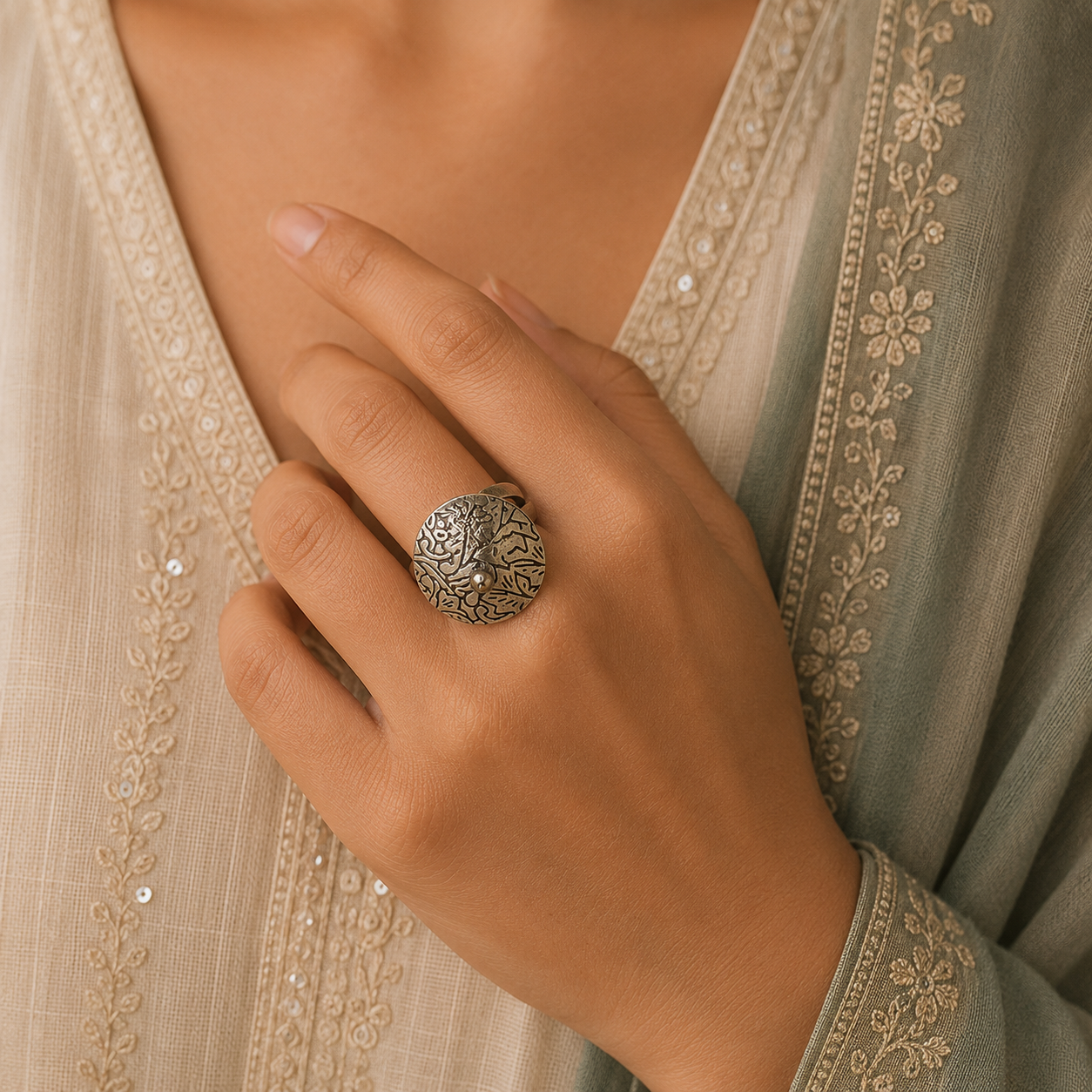 Top Silver Look Alike Oxidized Ring