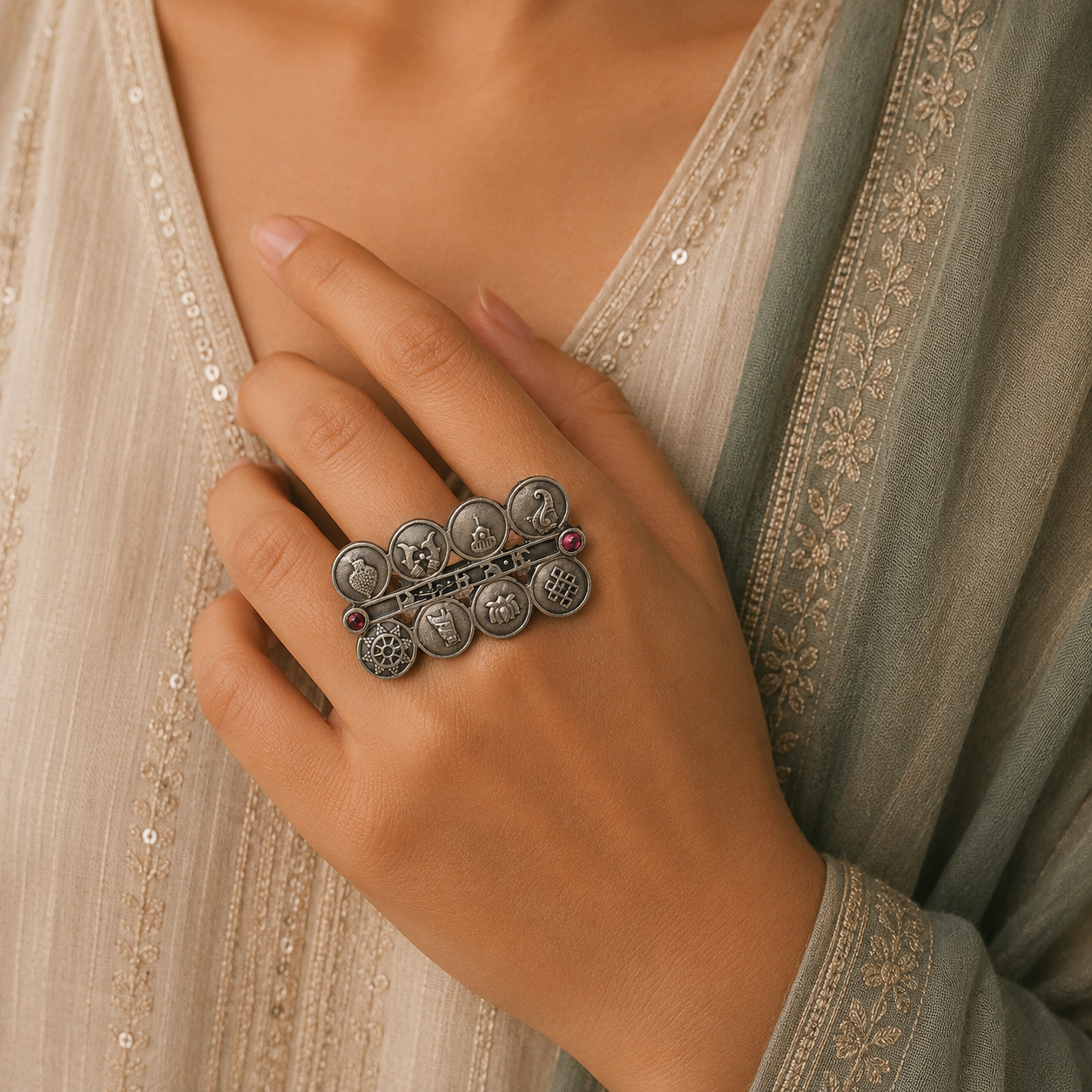 Tribal Silver Look Alike Oxidized Ring