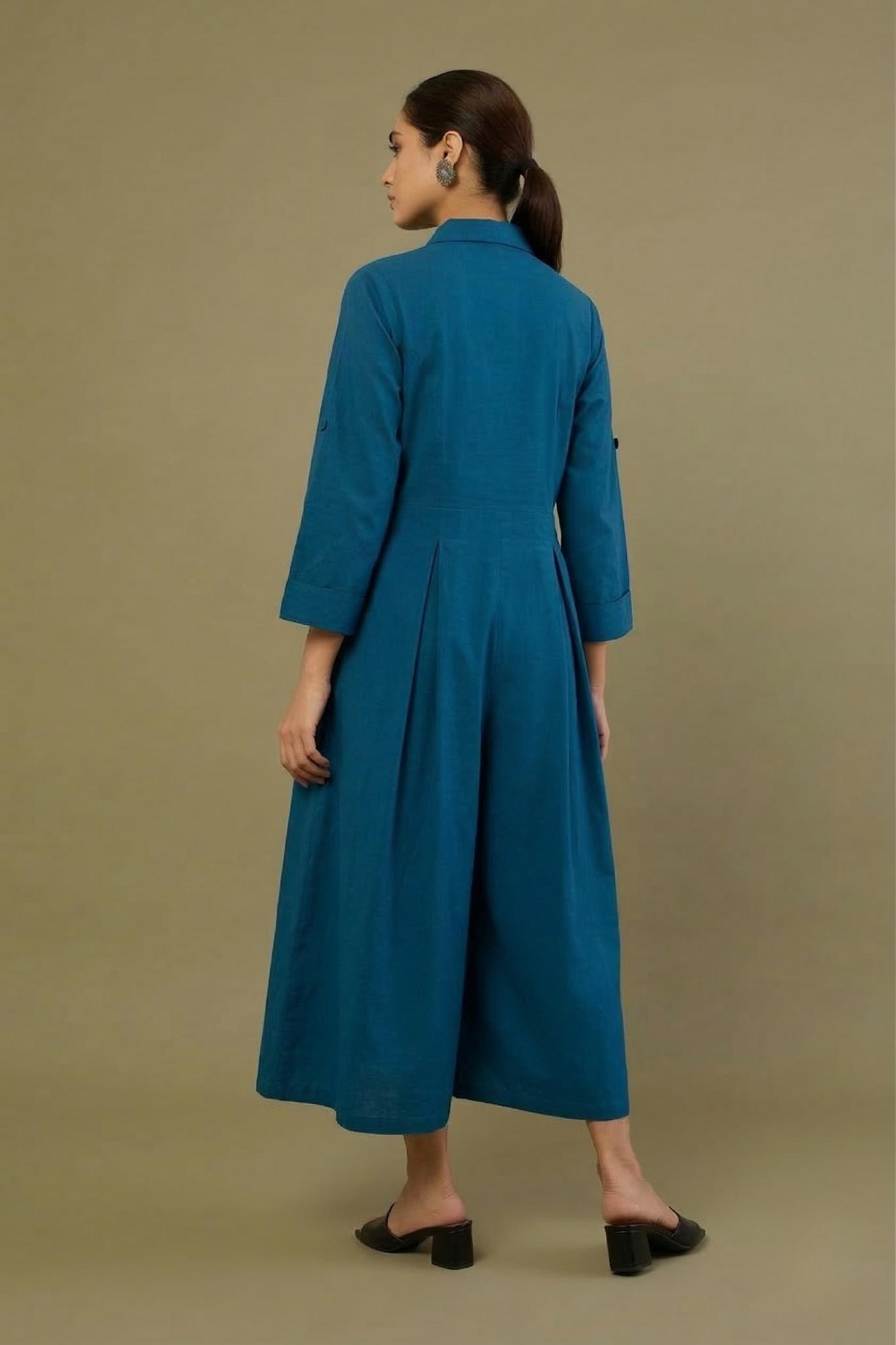 Cobalt Depths Poplin Jumpsuit With Pockets & Collar Mc