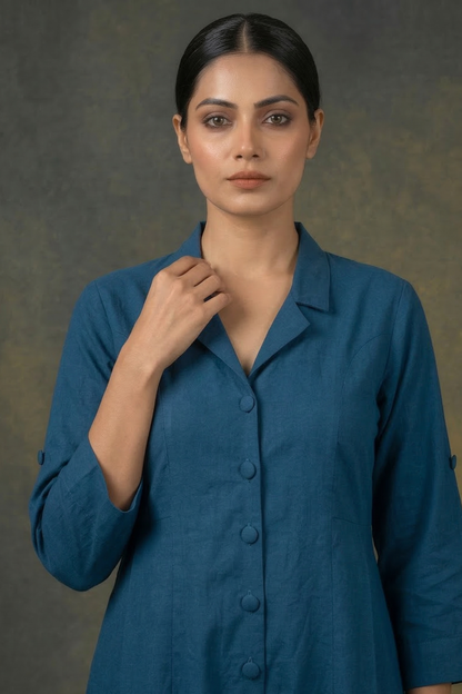 Cobalt Depths Poplin Jumpsuit With Pockets & Collar Mc