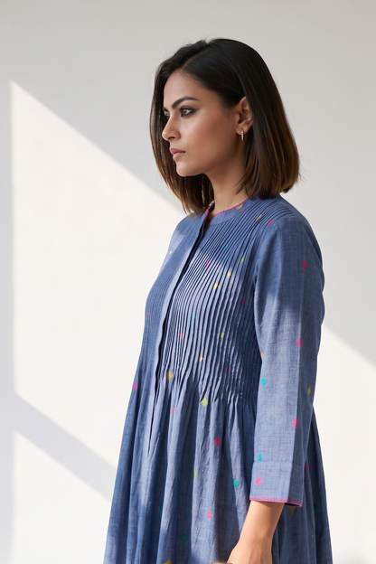 Cobalt Mosaic Cotton Infinity Pintuck Dress Mc