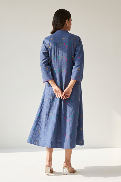 Cobalt Mosaic Cotton Infinity Pintuck Dress Mc
