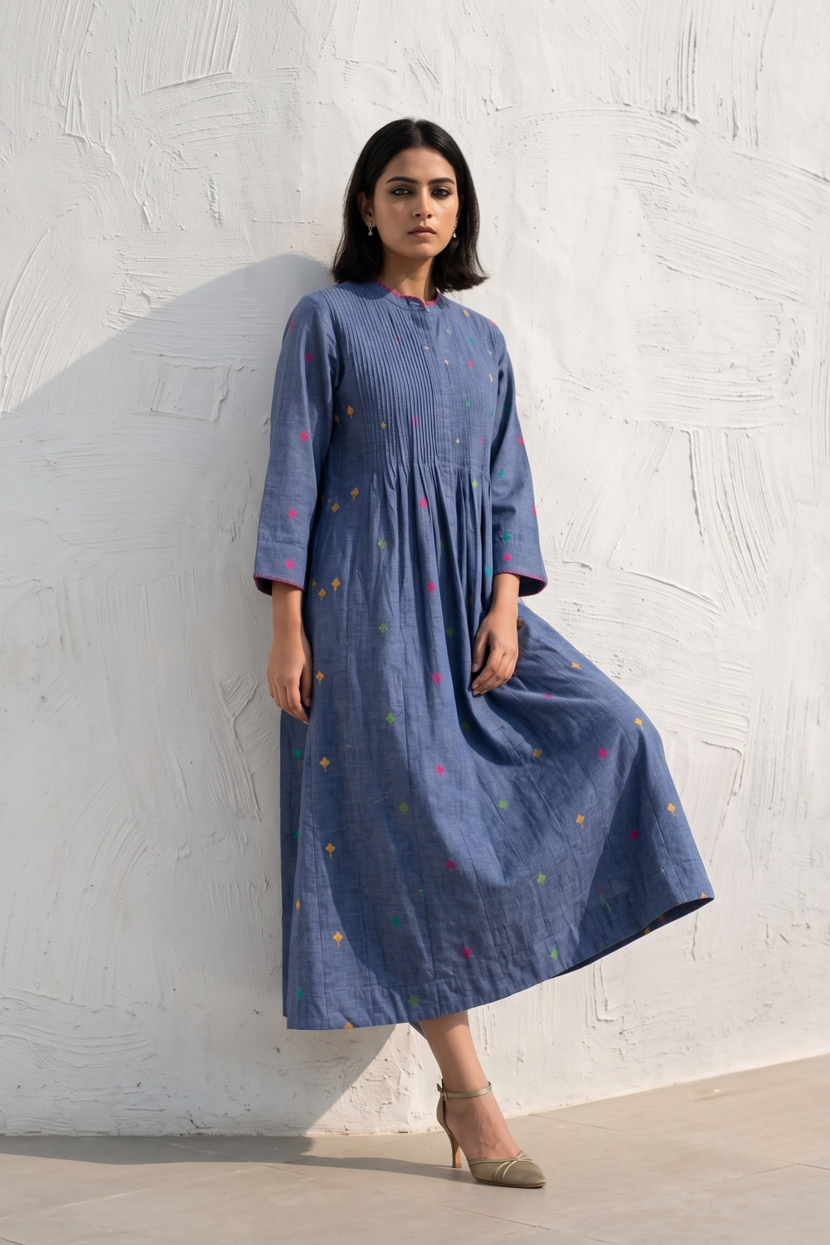 Cobalt Mosaic Cotton Infinity Pintuck Dress Mc